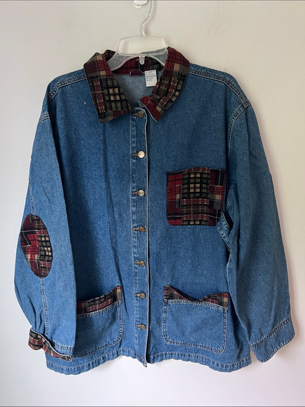 Vintage Zana Di 90s plaid trim denim barn jacket 🔷